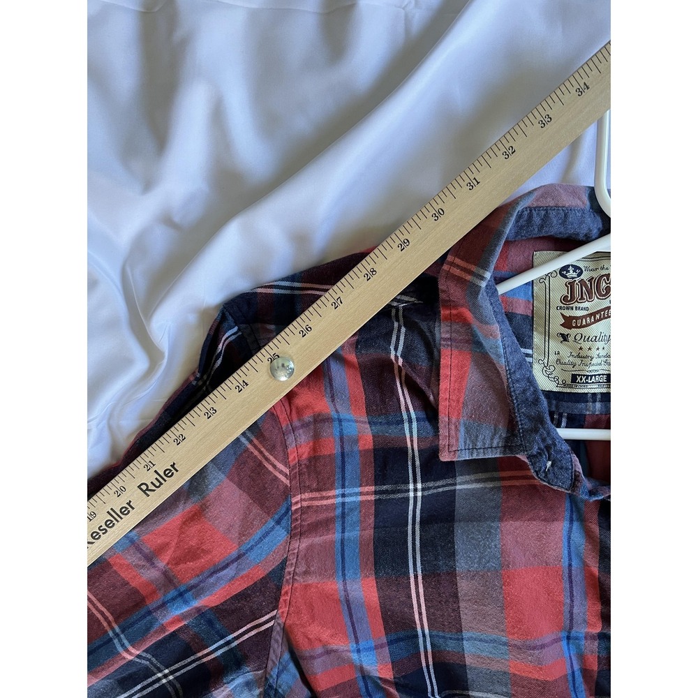 JNCO Shirt Mens 2XL Blue Red Plaid Button Down Flannel Soft Cotton Pocket Casual - Picture 11 of 11